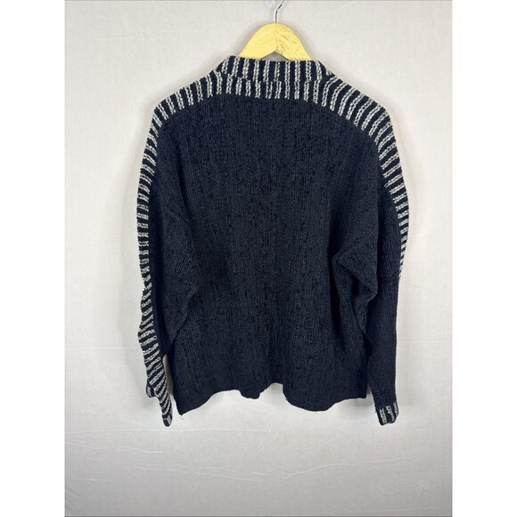 FUBU The Collection Terry Knit Sweater V-Neck Black White Mens M Korea 90s - Picture 6 of 6